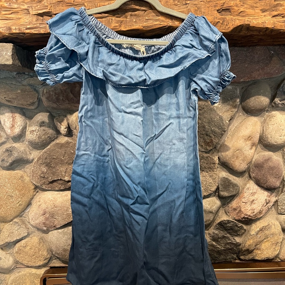 Dip dyed blue off there shoulder dress